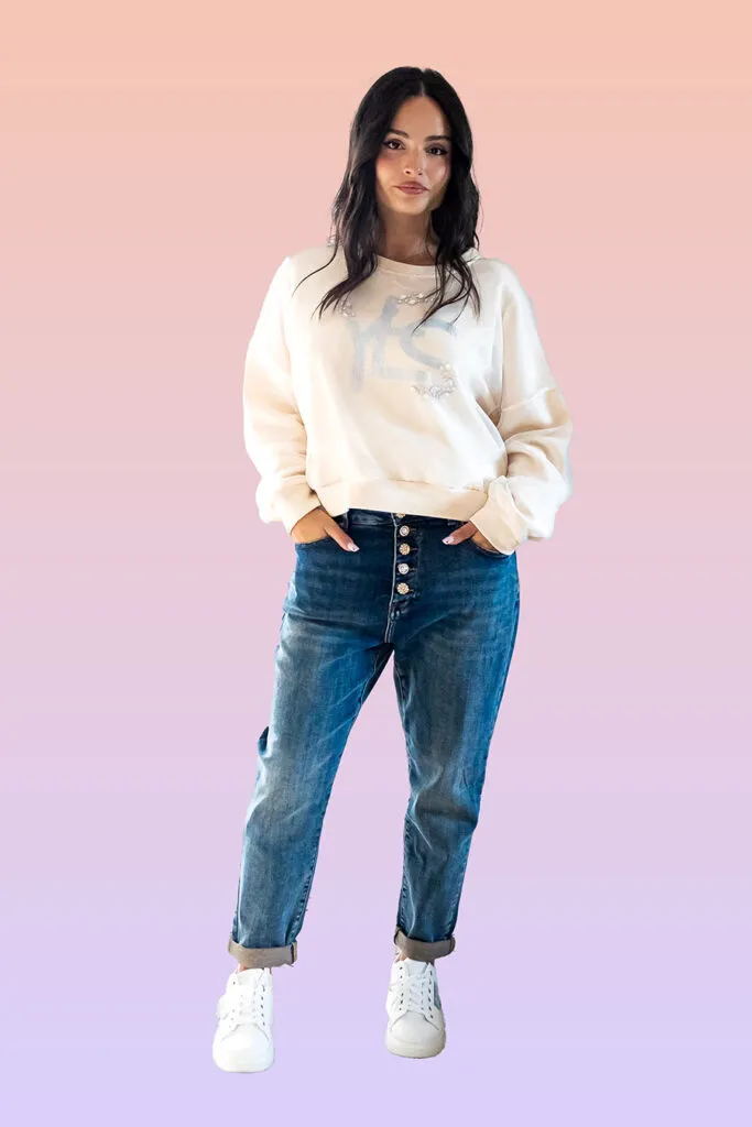 jeans a vita alta con bottoni brilanti