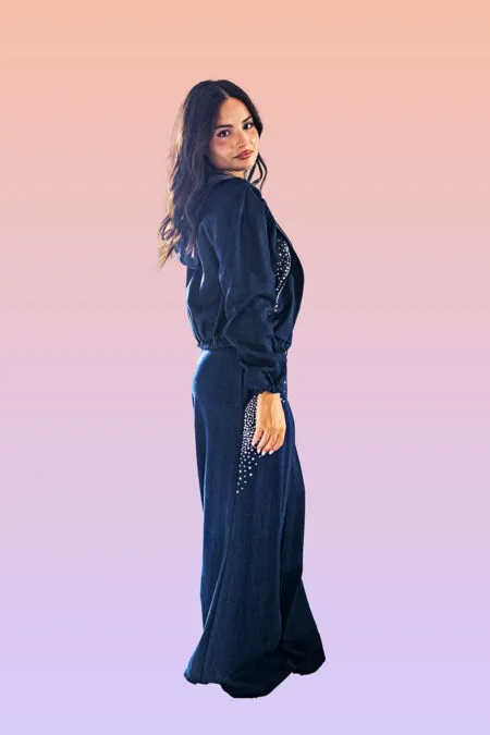 PANTALONE A PALAZZO CON PERLE E BRILLANTINI KIKISIX