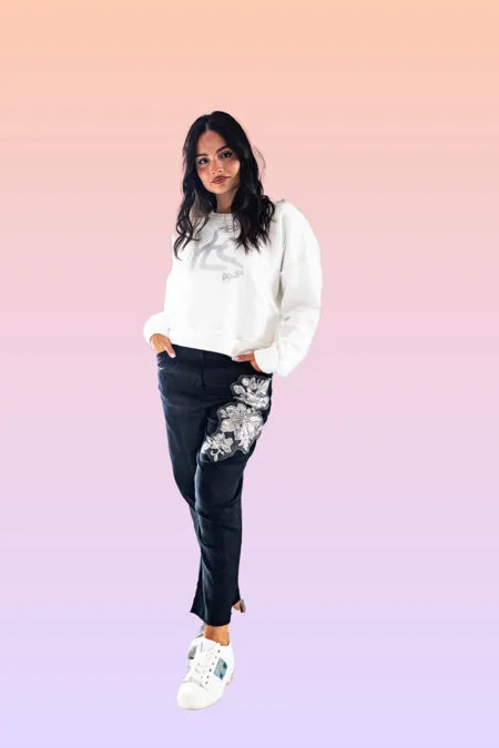PANTALONE CON DECORAZIONE FIORE KIKISIX