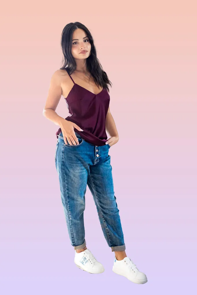 canotta in raso con scollo a V