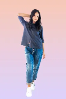 jeans a vita alta con bottoni brillanti