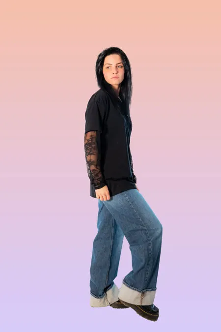 maglia con maniche in pizzo