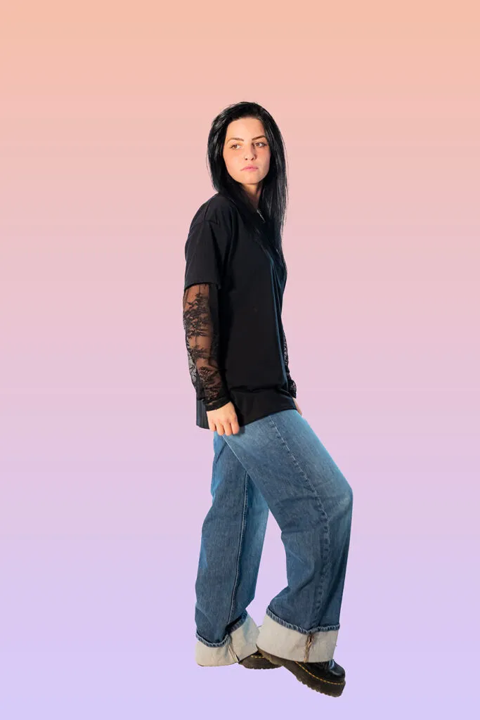 maglia con maniche in pizzo