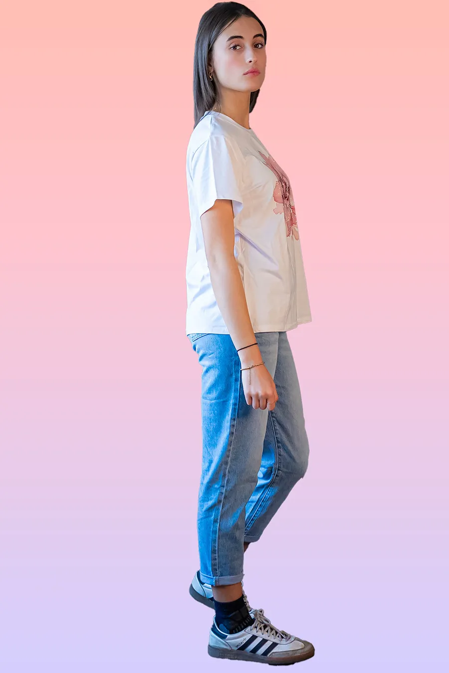 T-SHIRT CON FIORE ROSA - immagine 2