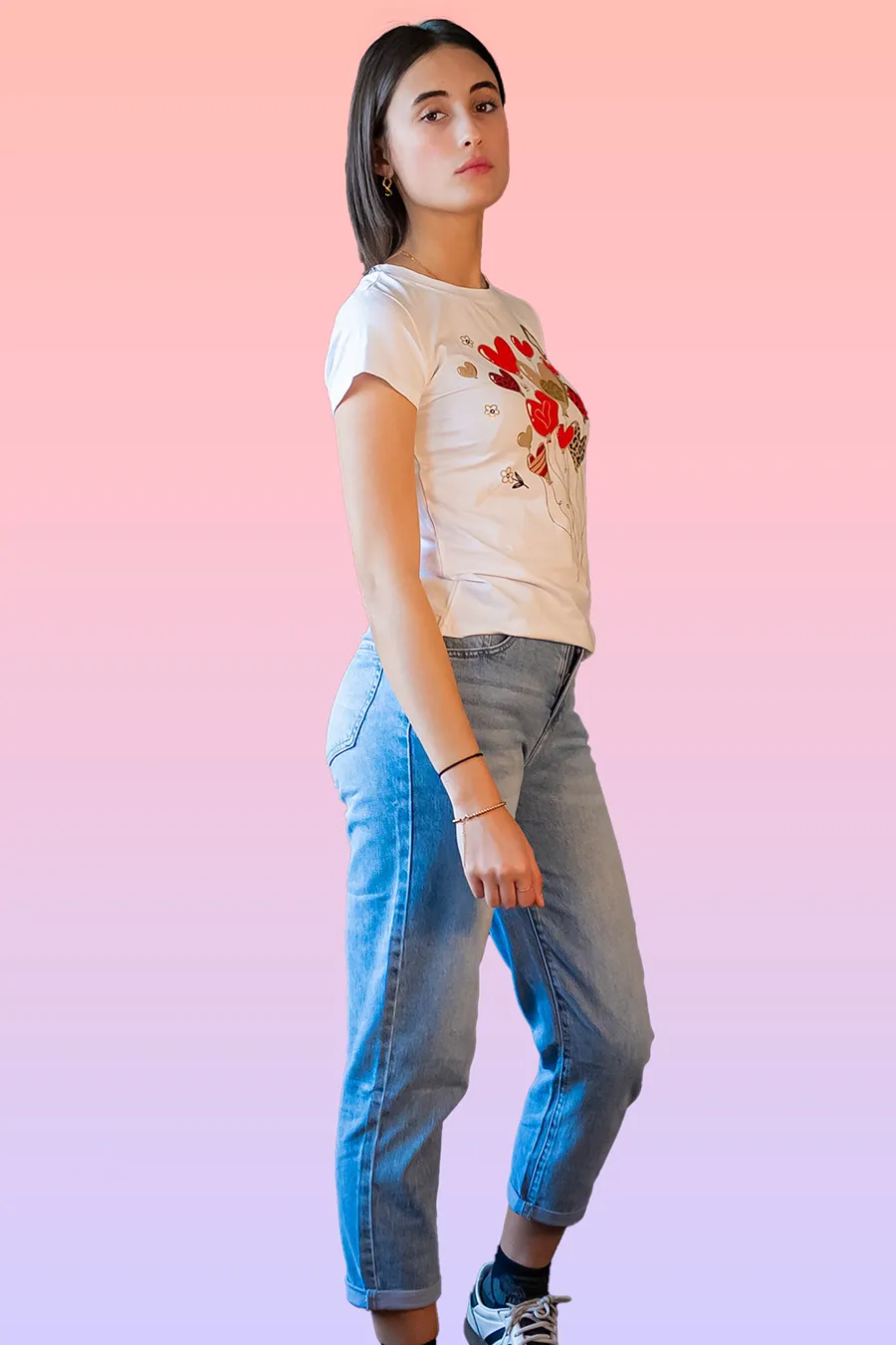 T-SHIRT CON CUORI ROSSI - immagine 2